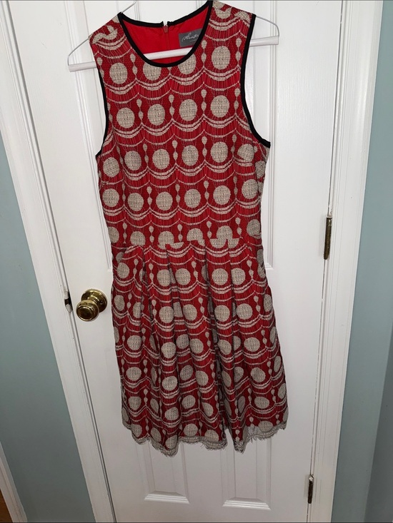 Anthropologie Dresses & Skirts - Red and Cream Sleeveless Patterned Midi Dress